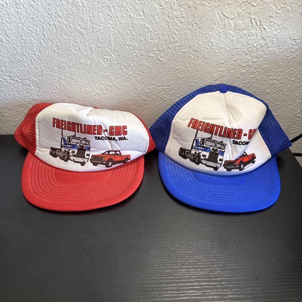 Lot Of 2 Vintage Designer Award Caps Freightliner Trucks Trucker SnapBack Hat